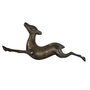Vintage Brass Leaping Deer Figurine Sculpture Mid-Century Wildlife Art AS IS